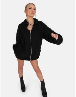 Oversized Zip Through Hoodie Black