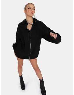 Oversized Zip Through Hoodie Black
