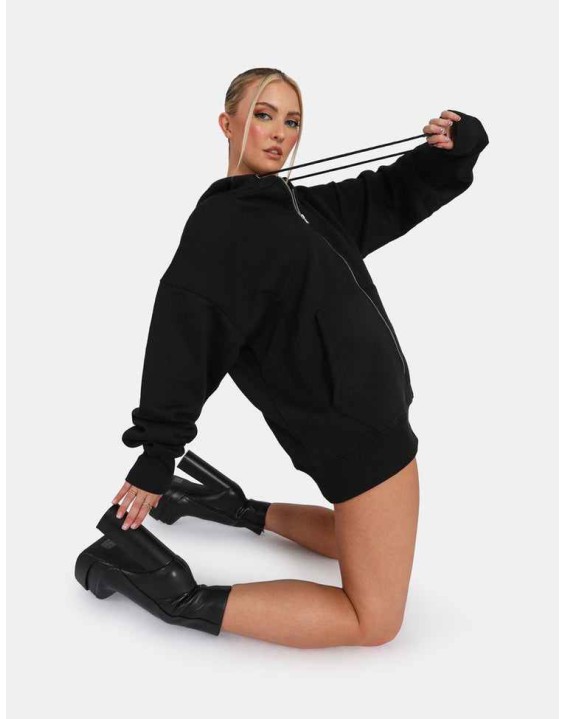 Oversized Zip Through Hoodie Black