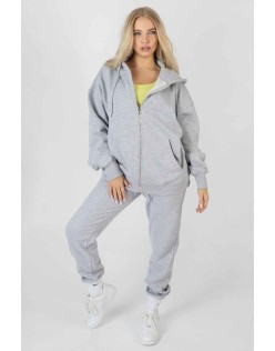 Oversized Zip Through Hoodie Grey Marl