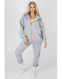 Oversized Zip Through Hoodie Grey Marl
