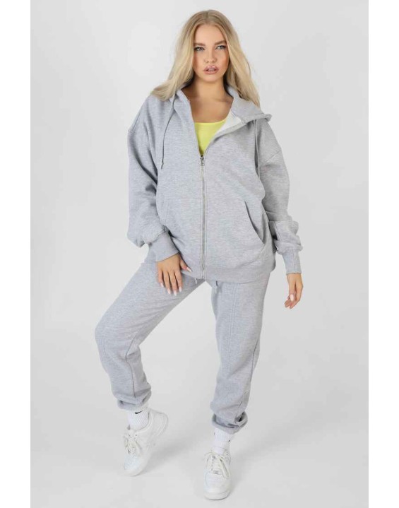 Oversized Zip Through Hoodie Grey Marl