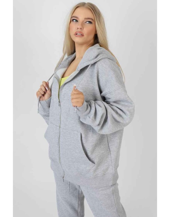Oversized Zip Through Hoodie Grey Marl