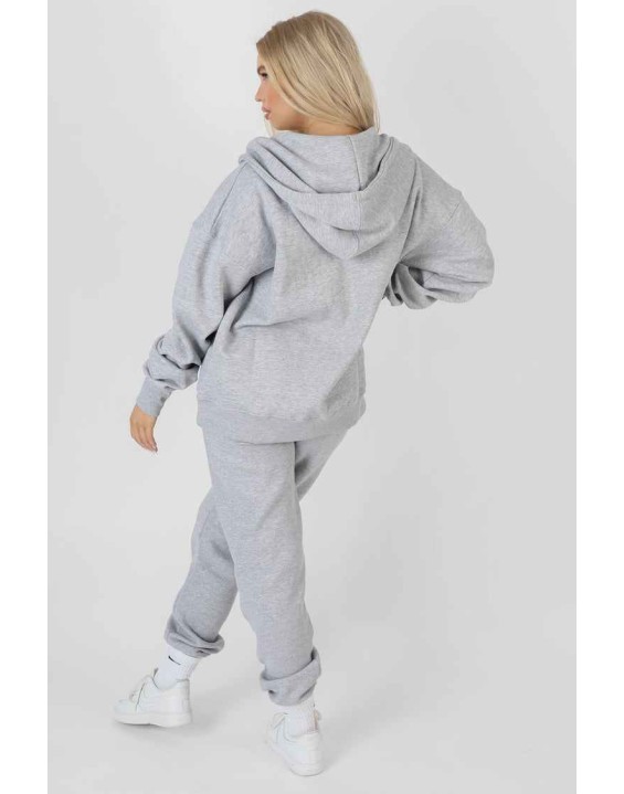 Oversized Zip Through Hoodie Grey Marl