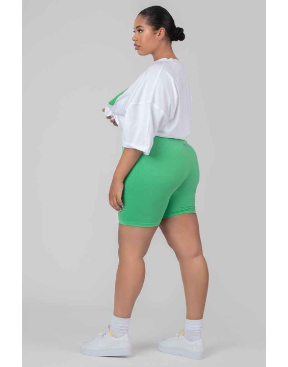 Curve High Waisted Jersey Cycling Shorts Green