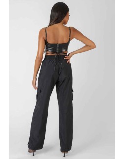 Pu Square Neck Wrap Bralet Black