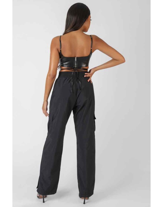 Pu Square Neck Wrap Bralet Black