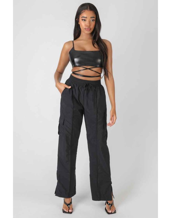 Pu Square Neck Wrap Bralet Black