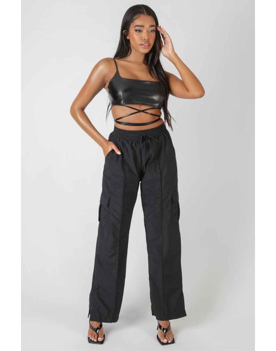 Pu Square Neck Wrap Bralet Black