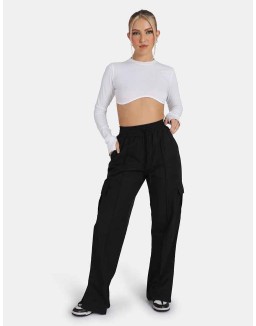 Split Hem Cargo Trousers Black