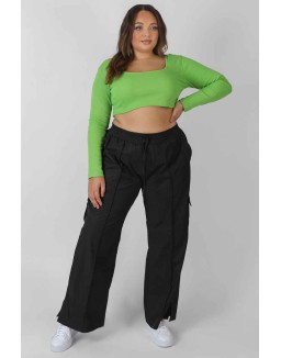 Curve Split Black Hem Cargo Trousers Black