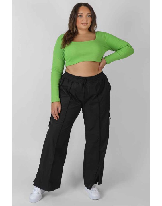 Curve Split Black Hem Cargo Trousers Black