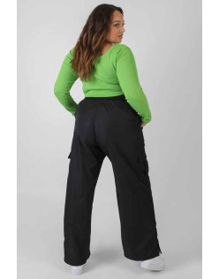 Curve Split Black Hem Cargo Trousers Black