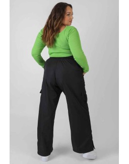 Curve Split Black Hem Cargo Trousers Black