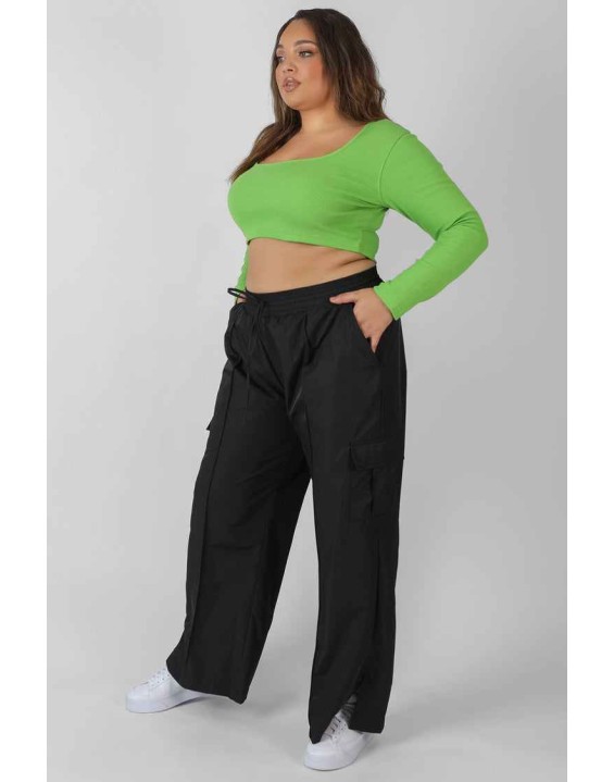 Curve Split Black Hem Cargo Trousers Black