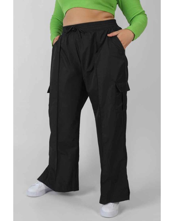 Curve Split Black Hem Cargo Trousers Black