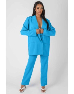 Wrap Waistband Straight Leg Trouser Blue