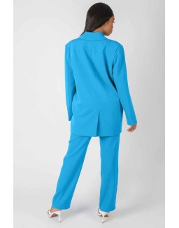 Wrap Waistband Straight Leg Trouser Blue
