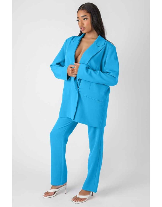 Wrap Waistband Straight Leg Trouser Blue