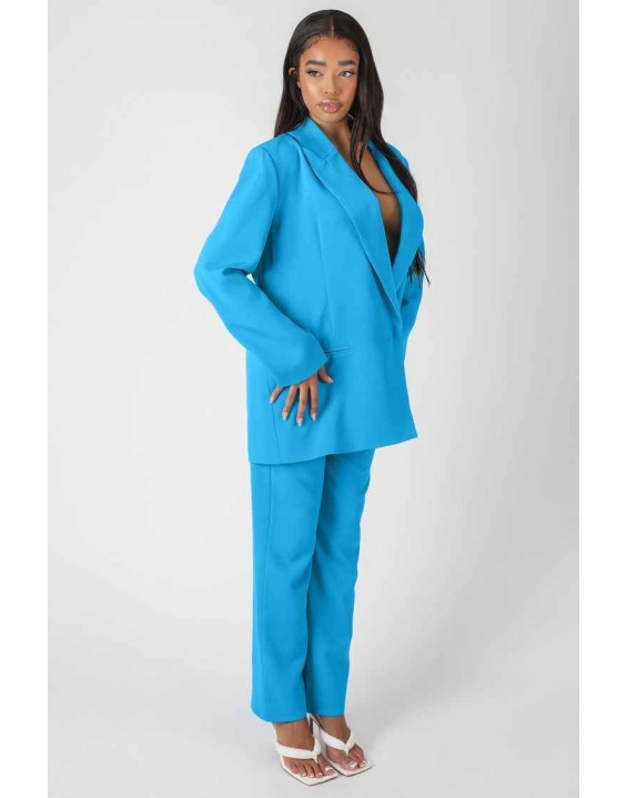 Wrap Waistband Straight Leg Trouser Blue