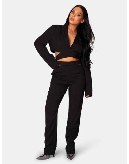 Wrap Front Cropped Blazer Black