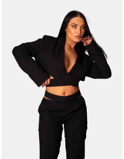 Wrap Front Cropped Blazer Black