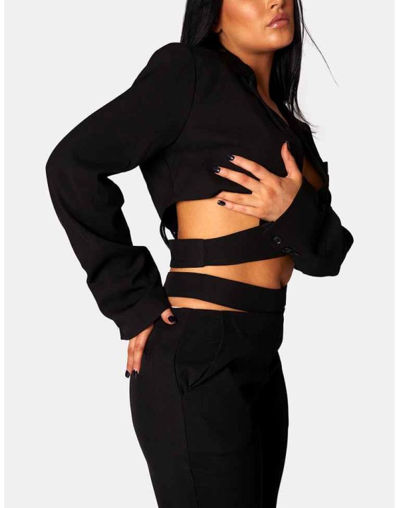 Wrap Front Cropped Blazer Black