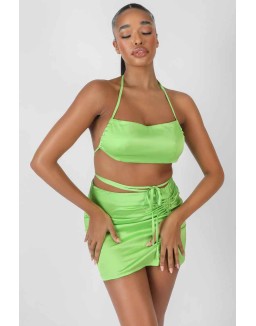 Satin Ruched Side Bralet Green