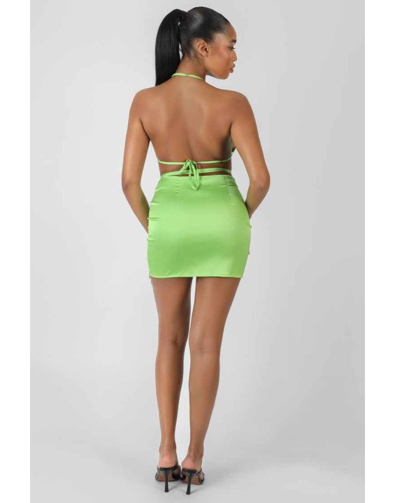 Satin Ruched Detail Mini Skirt Green