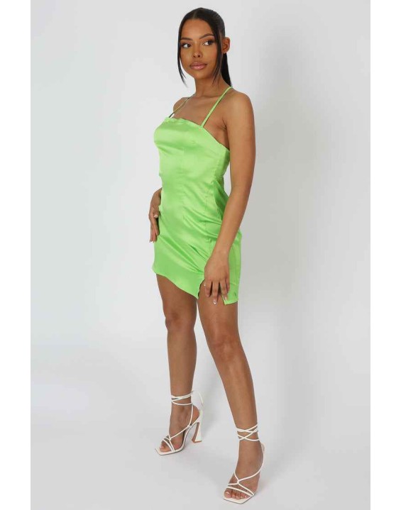 Ruched Satin Cami Dress Green