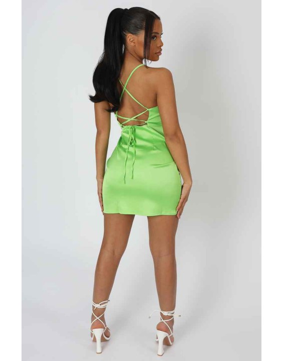 Ruched Satin Cami Dress Green