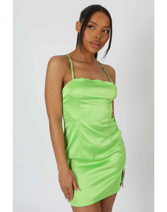 Ruched Satin Cami Dress Green