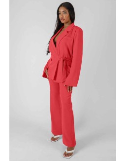 High Waisted Straight Leg Trousers Coral