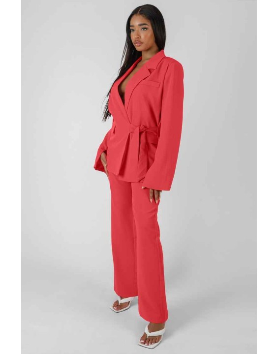 High Waisted Straight Leg Trousers Coral