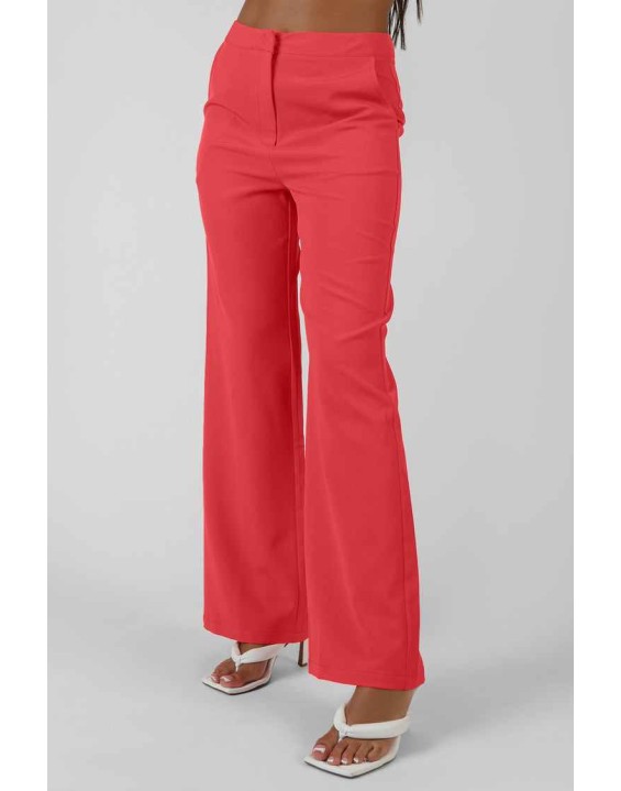 High Waisted Straight Leg Trousers Coral