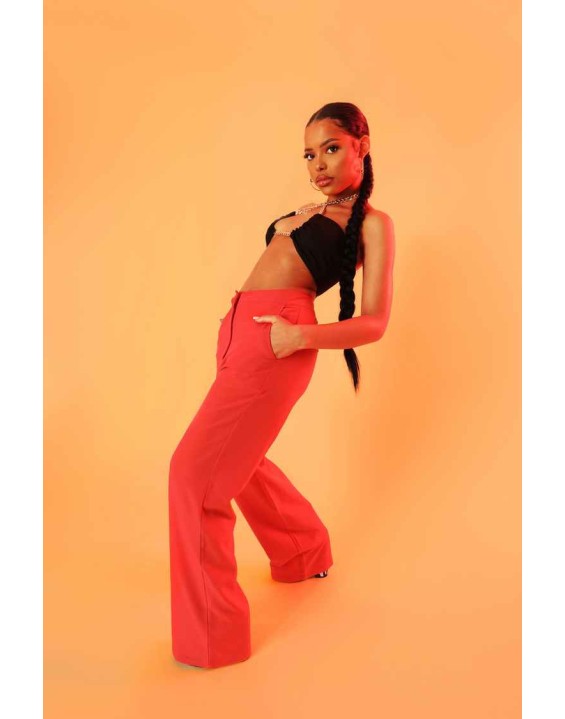 High Waisted Straight Leg Trousers Coral