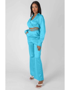 Strappy Waist Striaght Leg Trouser Blue