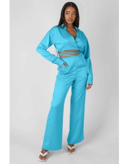 Wrap Cropped Shirt Blue