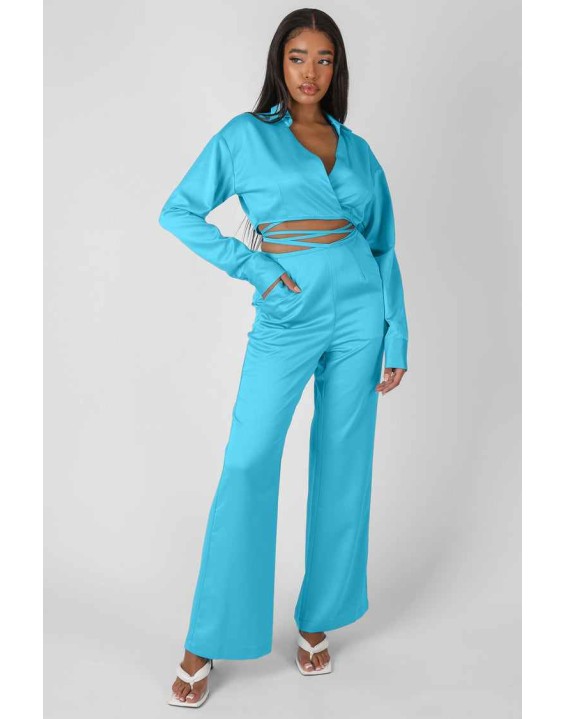 Wrap Cropped Shirt Blue