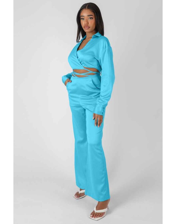 Wrap Cropped Shirt Blue