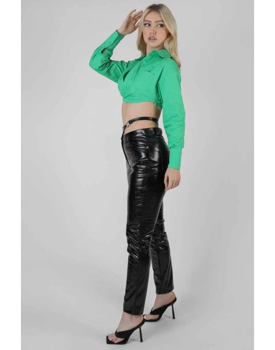 Wrap Cropped Poplin Shirt Green