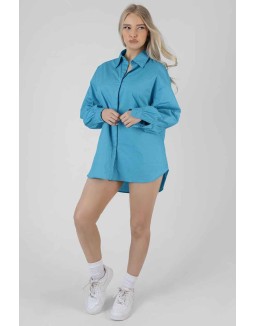 Kaiia Print Oversized Poplin Shirt Blue