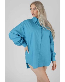 Kaiia Print Oversized Poplin Shirt Blue