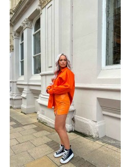 Oversized Pocket Poplin Shirt Orange