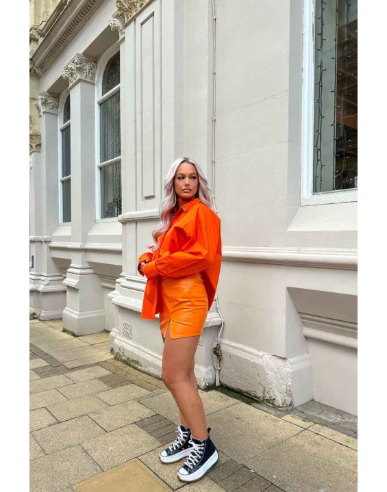 Oversized Pocket Poplin Shirt Orange