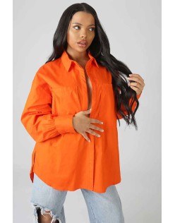 Oversized Pocket Poplin Shirt Orange
