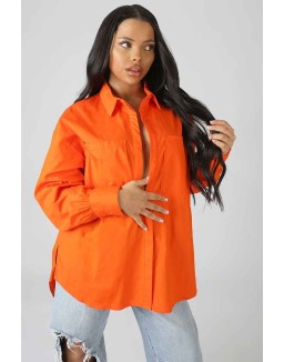 Oversized Pocket Poplin Shirt Orange