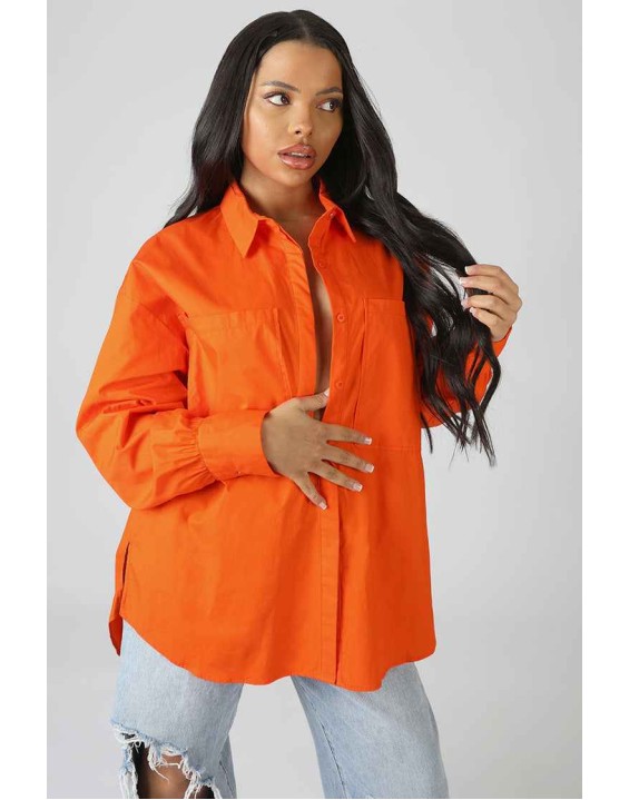 Oversized Pocket Poplin Shirt Orange