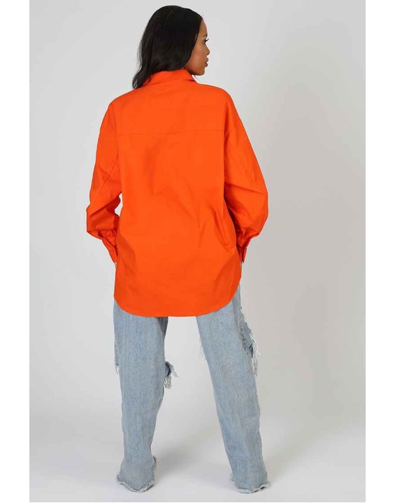 Oversized Pocket Poplin Shirt Orange