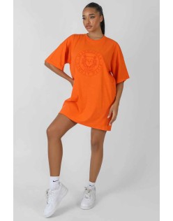 Manhattan Embroidered T-Shirt Dress Orange